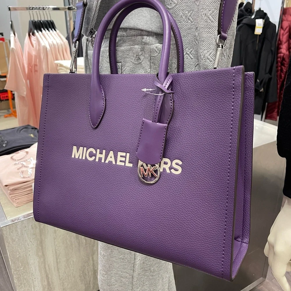 MICHAEL KORS Mirella Medium Pebbled Leather Tote Bag
Dark Purple 
NWT - Picture 7 of 16